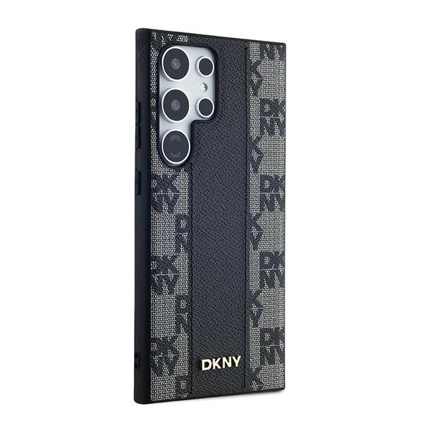 DKNY Leather Checkered Mono Pattern MagSafe Case for Samsung Galaxy S24 Ultra - Black_3