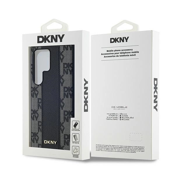 DKNY Leather Checkered Mono Pattern MagSafe Case for Samsung Galaxy S24 Ultra - Black_7