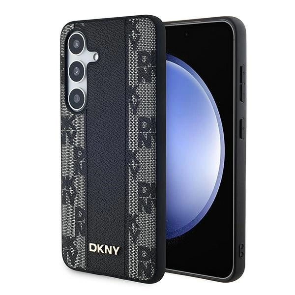 DKNY Leather Checkered Mono Pattern MagSafe case for Samsung Galaxy S24 - black_0