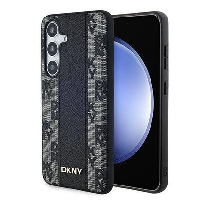 DKNY Leather Checkered Mono Pattern MagSafe case for Samsung Galaxy S24 - black_0