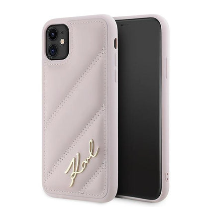 Karl Lagerfeld Diagonal Quilted Script case for iPhone 11 / Xr - pink_0