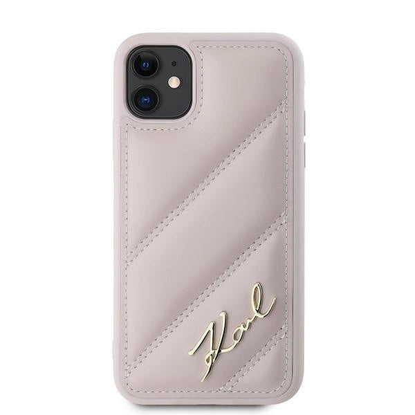 Karl Lagerfeld Diagonal Quilted Script case for iPhone 11 / Xr - pink_2