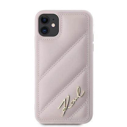 Karl Lagerfeld Diagonal Quilted Script case for iPhone 11 / Xr - pink_2