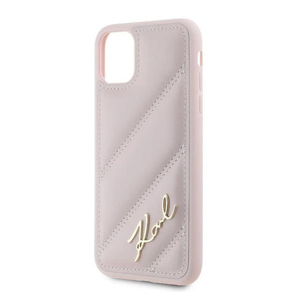 Karl Lagerfeld Diagonal Quilted Script case for iPhone 11 / Xr - pink_5