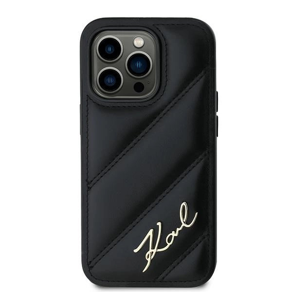 Karl Lagerfeld Diagonal Quilted Script case for iPhone 13 Pro Max - black_2