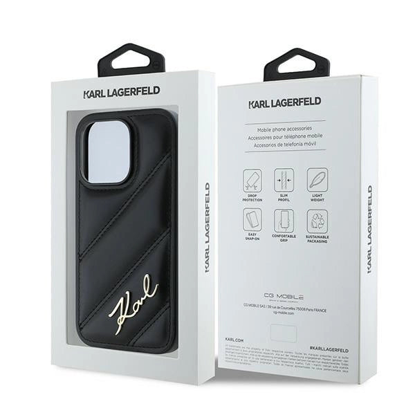Karl Lagerfeld Diagonal Quilted Script case for iPhone 13 Pro Max - black_7