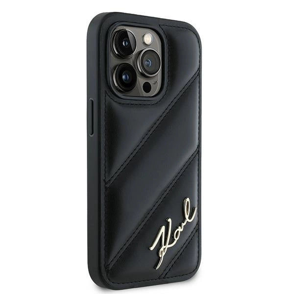 Karl Lagerfeld Diagonal Quilted Script case for iPhone 14 Pro - black_3