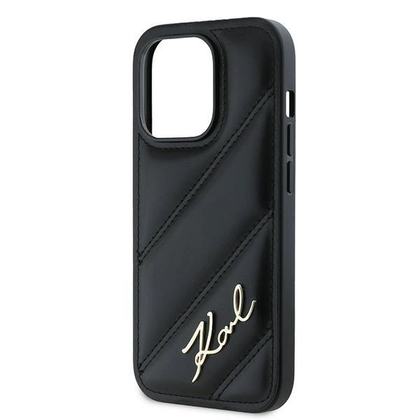 Karl Lagerfeld Diagonal Quilted Script case for iPhone 14 Pro - black_5