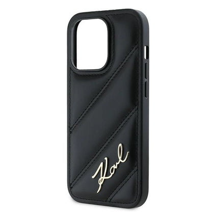 Karl Lagerfeld Diagonal Quilted Script case for iPhone 14 Pro - black_5