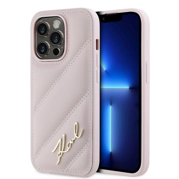 Karl Lagerfeld Diagonal Quilted Script case for iPhone 14 Pro - pink_0