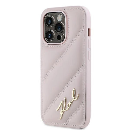 Karl Lagerfeld Diagonal Quilted Script case for iPhone 14 Pro - pink_1
