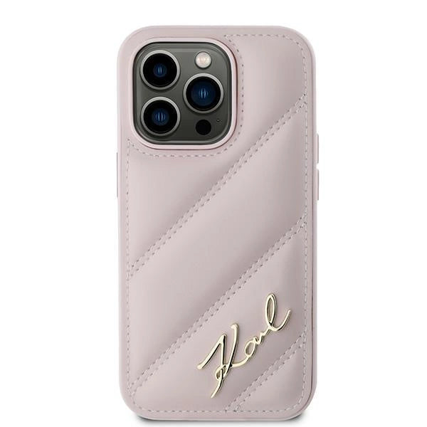 Karl Lagerfeld Diagonal Quilted Script case for iPhone 14 Pro - pink_2