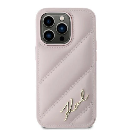 Karl Lagerfeld Diagonal Quilted Script case for iPhone 14 Pro - pink_2
