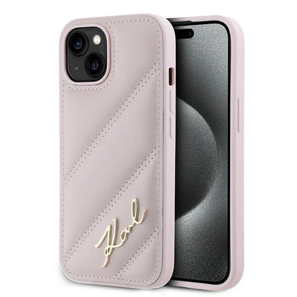 Karl Lagerfeld Diagonal Quilted Script case for iPhone 14 / 15 / 13 - pink_0