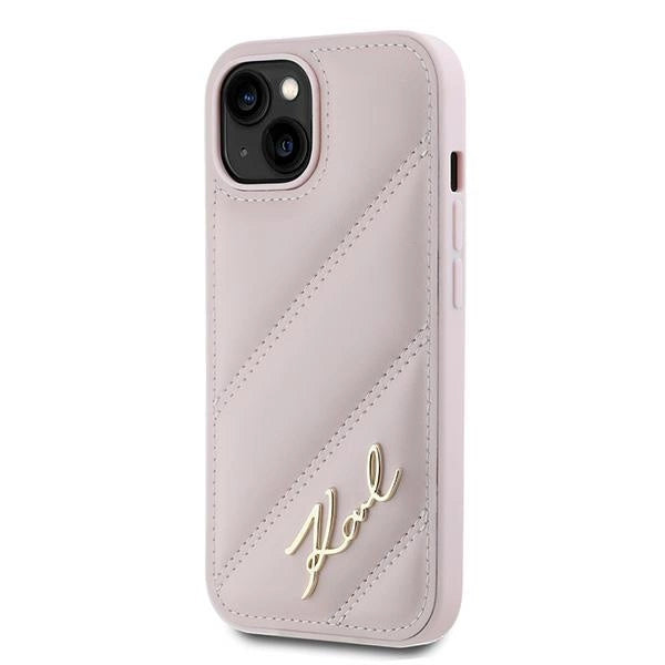 Karl Lagerfeld Diagonal Quilted Script case for iPhone 14 / 15 / 13 - pink_1