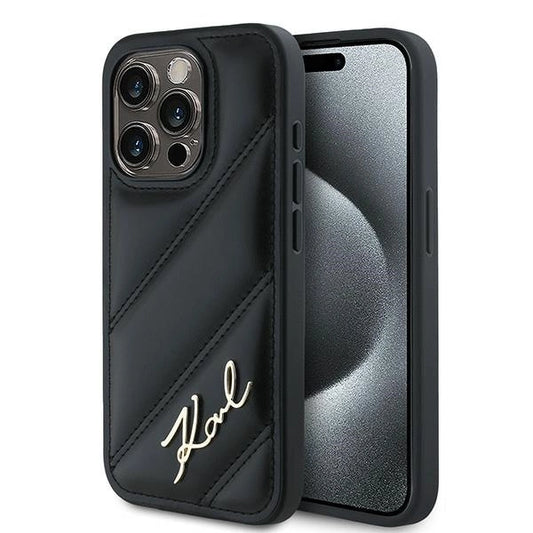 Karl Lagerfeld Diagonal Quilted Script case for iPhone 14 Pro Max - black_0
