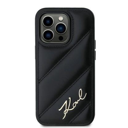 Karl Lagerfeld Diagonal Quilted Script case for iPhone 14 Pro Max - black_1