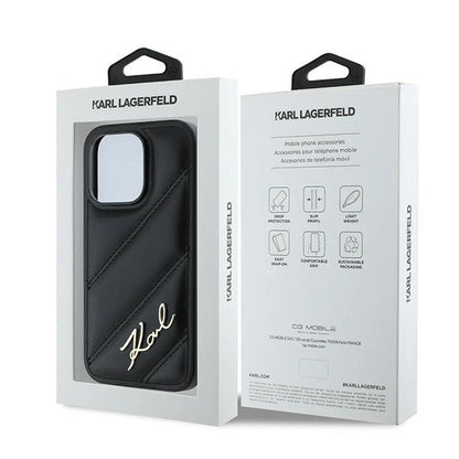 Karl Lagerfeld Diagonal Quilted Script case for iPhone 14 Pro Max - black_7