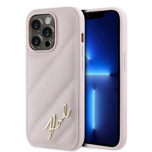 Karl Lagerfeld Diagonal Quilted Script case for iPhone 14 Pro Max - pink_0