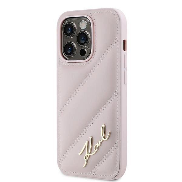 Karl Lagerfeld Diagonal Quilted Script case for iPhone 14 Pro Max - pink_1