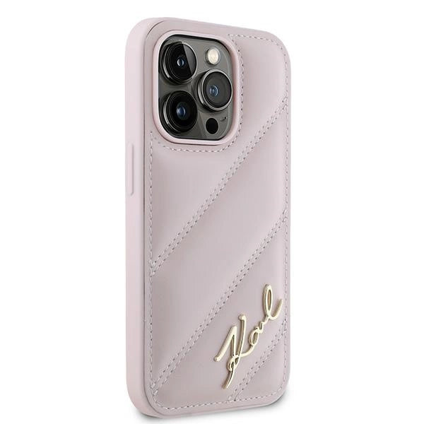 Karl Lagerfeld Diagonal Quilted Script case for iPhone 14 Pro Max - pink_3