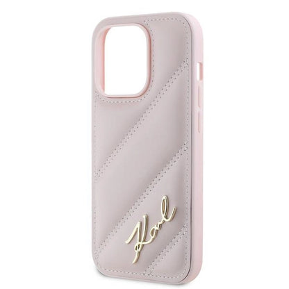 Karl Lagerfeld Diagonal Quilted Script case for iPhone 14 Pro Max - pink_5