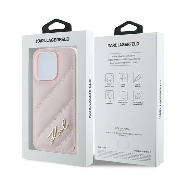 Karl Lagerfeld Diagonal Quilted Script case for iPhone 14 Pro Max - pink_7