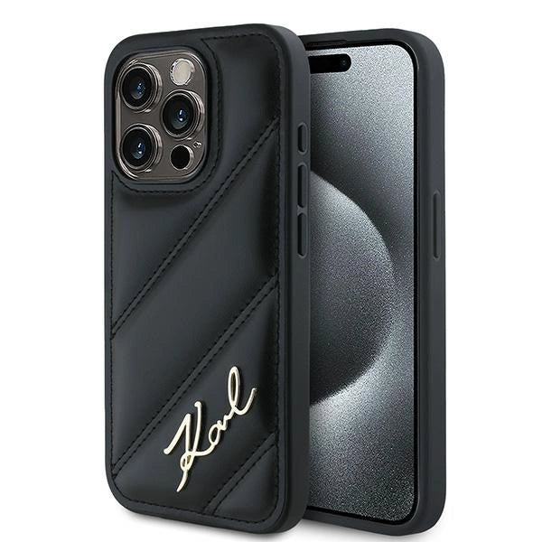 Karl Lagerfeld Diagonal Quilted Script case for iPhone 15 Pro - black_0