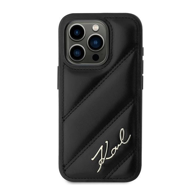 Karl Lagerfeld Diagonal Quilted Script case for iPhone 15 Pro - black_2