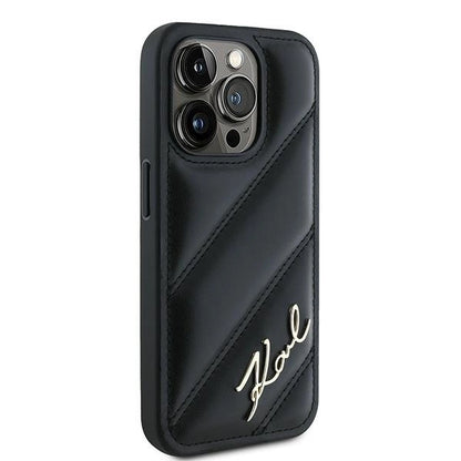 Karl Lagerfeld Diagonal Quilted Script case for iPhone 15 Pro - black_3