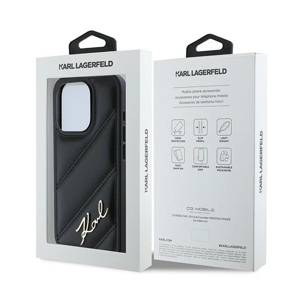 Karl Lagerfeld Diagonal Quilted Script case for iPhone 15 Pro - black_7