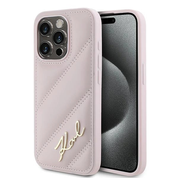Karl Lagerfeld Diagonal Quilted Script case for iPhone 15 Pro - pink_0