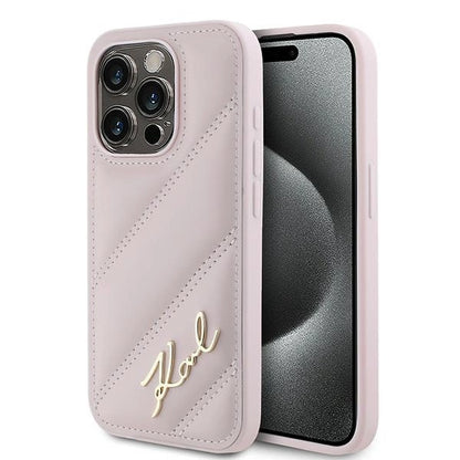 Karl Lagerfeld Diagonal Quilted Script case for iPhone 15 Pro - pink_0
