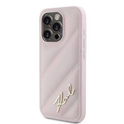Karl Lagerfeld Diagonal Quilted Script case for iPhone 15 Pro - pink_1