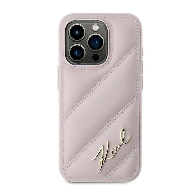 Karl Lagerfeld Diagonal Quilted Script case for iPhone 15 Pro - pink_2