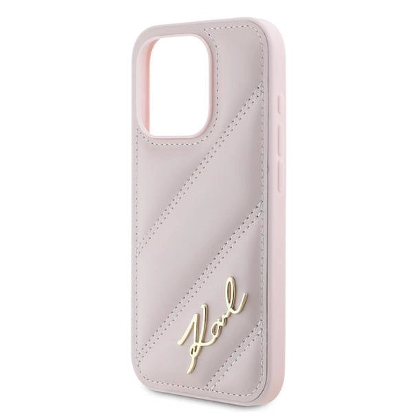 Karl Lagerfeld Diagonal Quilted Script case for iPhone 15 Pro - pink_5
