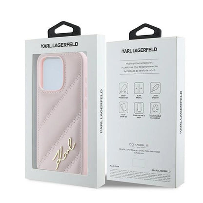 Karl Lagerfeld Diagonal Quilted Script case for iPhone 15 Pro - pink_7