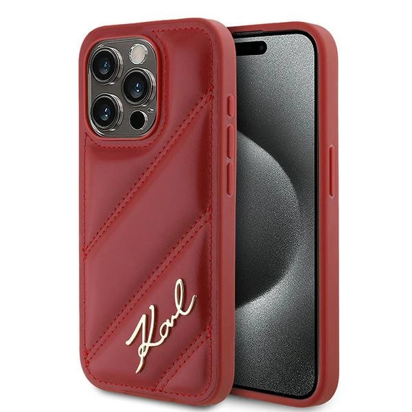 Karl Lagerfeld Diagonal Quilted Script case for iPhone 15 Pro - red_0