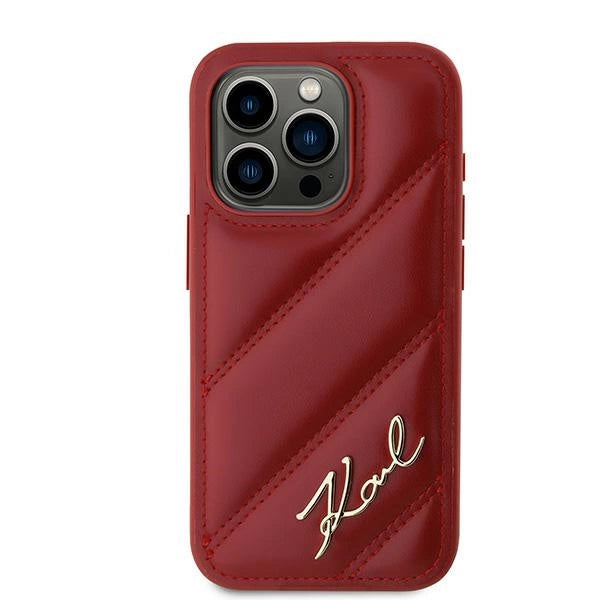 Karl Lagerfeld Diagonal Quilted Script case for iPhone 15 Pro - red_2