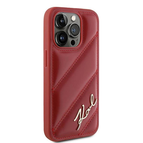 Karl Lagerfeld Diagonal Quilted Script case for iPhone 15 Pro - red_3