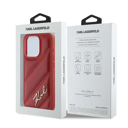 Karl Lagerfeld Diagonal Quilted Script case for iPhone 15 Pro - red_7
