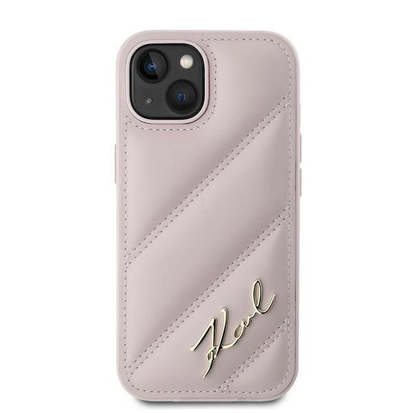 Karl Lagerfeld Diagonal Quilted Script case for iPhone 15 Plus / 14 Plus - pink_2