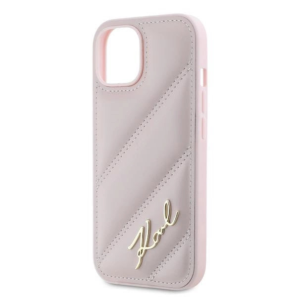 Karl Lagerfeld Diagonal Quilted Script case for iPhone 15 Plus / 14 Plus - pink_5