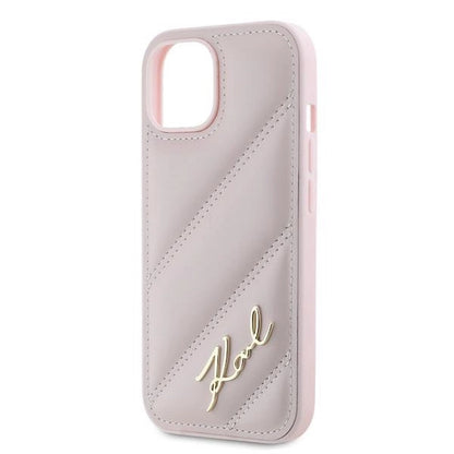 Karl Lagerfeld Diagonal Quilted Script case for iPhone 15 Plus / 14 Plus - pink_5