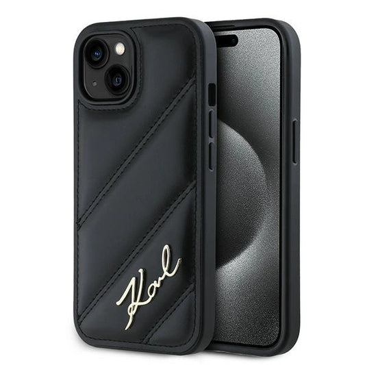 Karl Lagerfeld Diagonal Quilted Script case for iPhone 15 / 14 / 13 - black_0