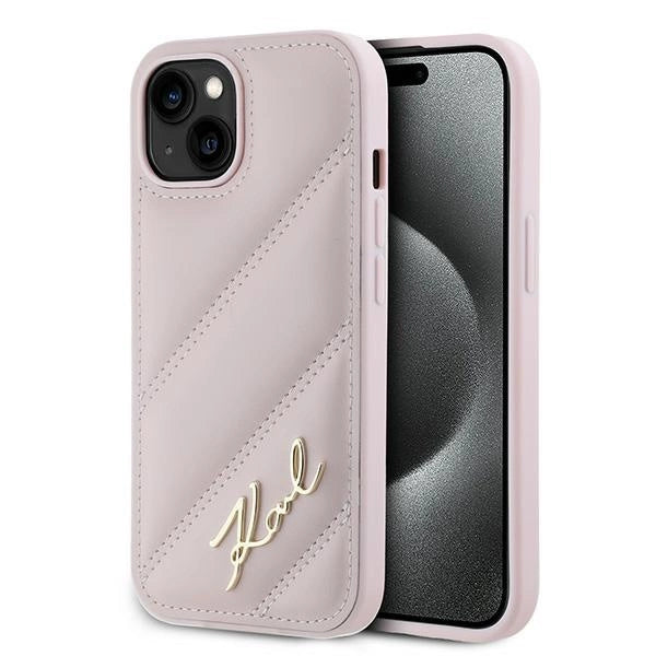 Karl Lagerfeld Diagonal Quilted Script case for iPhone 15 / 14 / 13 - pink_0