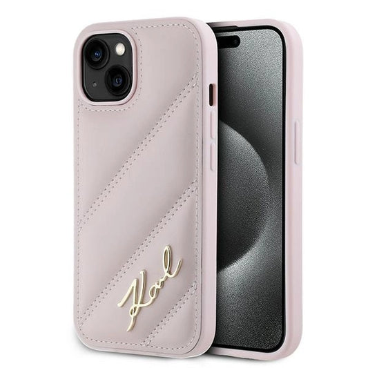 Karl Lagerfeld Diagonal Quilted Script case for iPhone 15 / 14 / 13 - pink_0