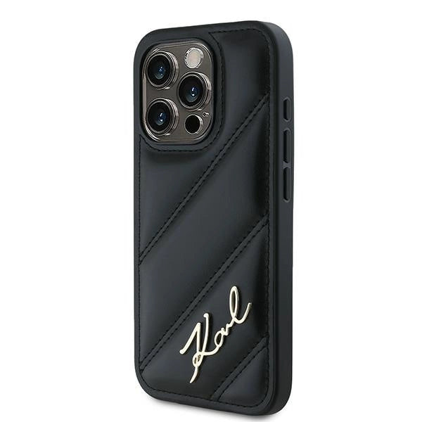 Karl Lagerfeld Diagonal Quilted Script case for iPhone 15 Pro Max - black_1