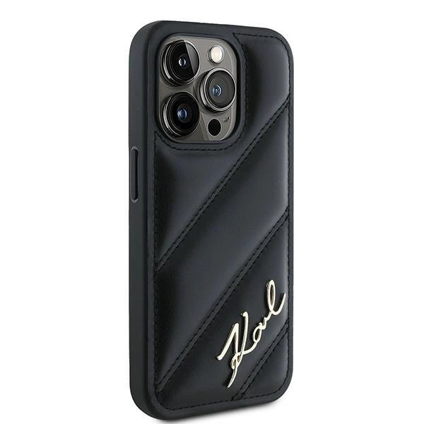 Karl Lagerfeld Diagonal Quilted Script case for iPhone 15 Pro Max - black_3