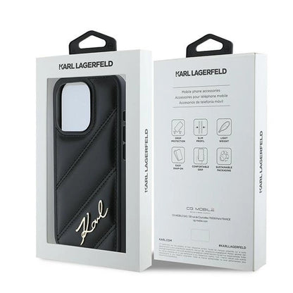 Karl Lagerfeld Diagonal Quilted Script case for iPhone 15 Pro Max - black_7